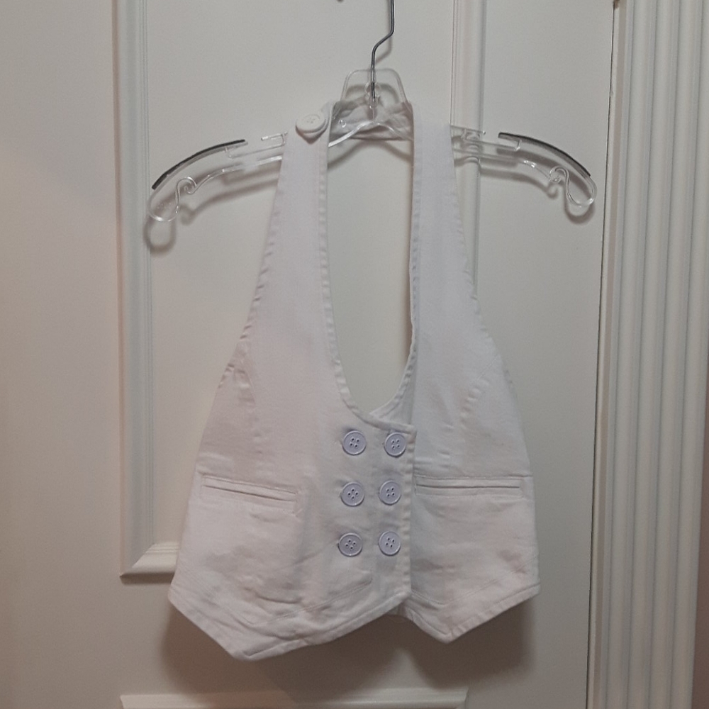 🛍️ denim double breasted halter vest